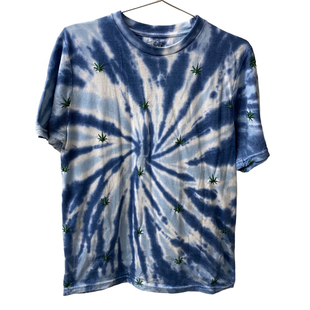 Men’s Eighty Eight Blue Tie Dye 420 Pot Leaf Embroidered Tee